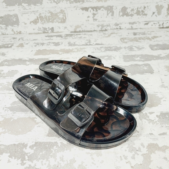 MIA Black Double Strap Buckle Slides Sandals V633 - Picture 4 of 11